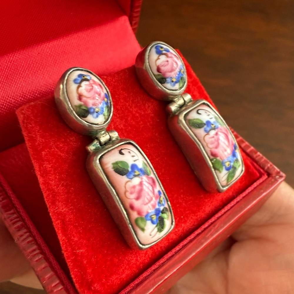 Solid Sterling Silver Hand Painted Floral Design … - image 2